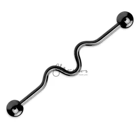 14GA Titanium IP Over Surgical Steel Wavy Industrial Barbells - Black