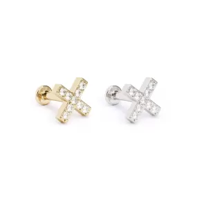 14K Gold Diamond X Stud