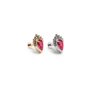 14K Gold Pear-Cut Ruby Beaded Stud