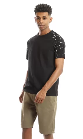 97640 Splatter Sleeves Black Round Neck Solid Tee