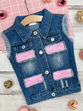 A Pink Sparkle Denim Vest