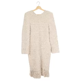 Balmain Beige Fringed Tweed Long Sleeve Bodycon Dress - 44 FR