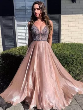 Charming V-neck A-line Long Prom Dresses.DB10813