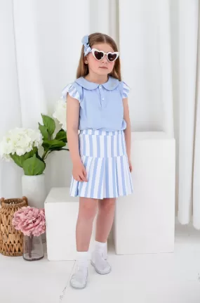 Girls Blue Stripe Top and Skort Set