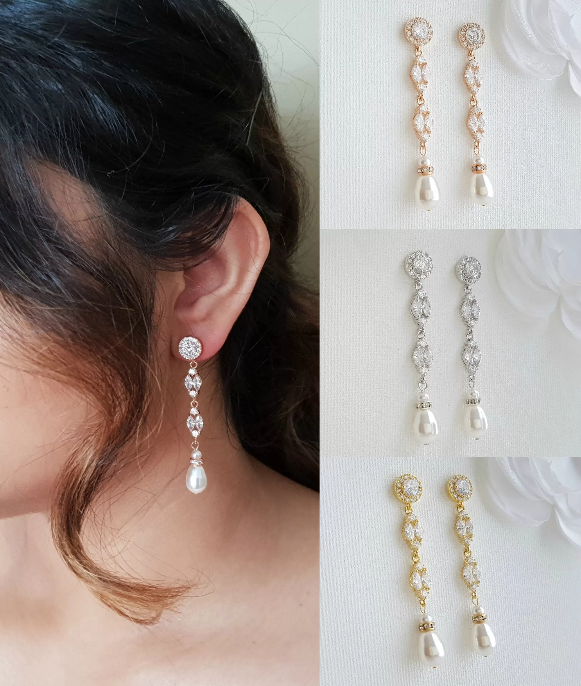 Long Pearl Drop Earrings-Hayley