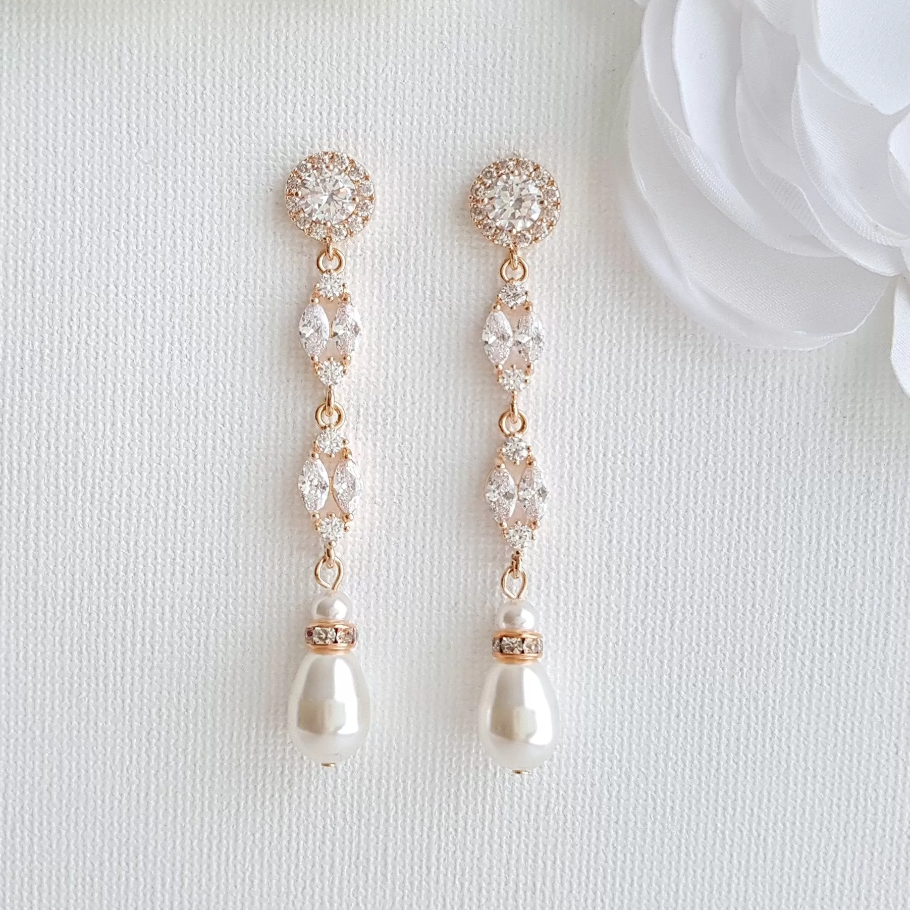 Long Pearl Drop Earrings-Hayley