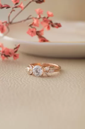 Ornate Solitaire Rose Gold Plated Sterling Silver Adjustable Ring