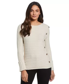 Petite Ribbed Sweater with Button Detail