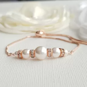 Rose Gold Pearl Bridal Bracelet- Ava