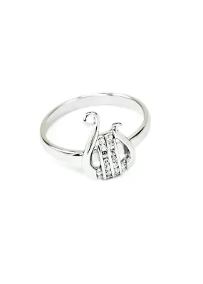 Sterling Silver Lyre Ring with CZs